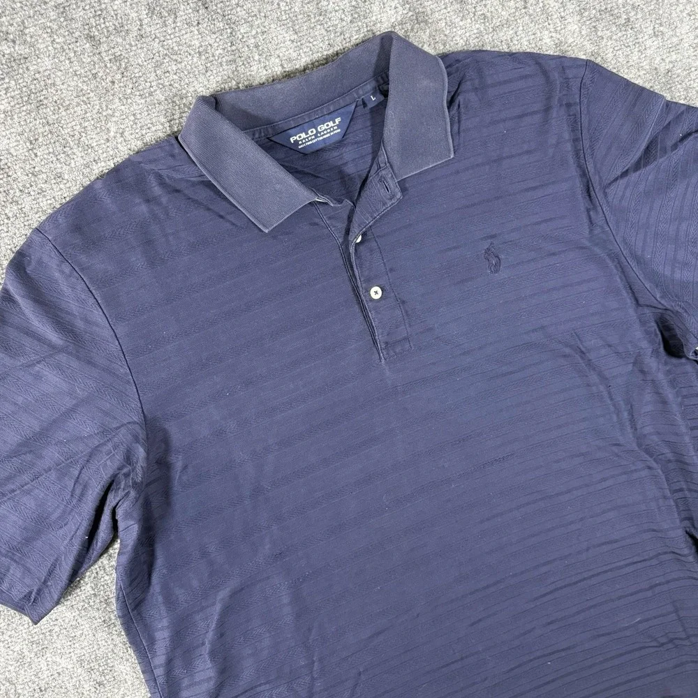 Polo Ralph Lauren Golf Shirt Men's L Blue Striped Jacquard Chevron Herringbone